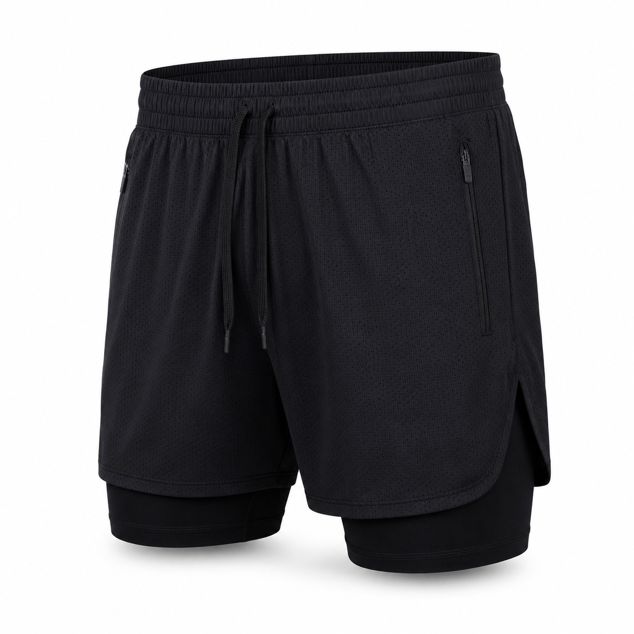 Black ApexLayer 7 inch 2-in-1 training shorts with compression liner