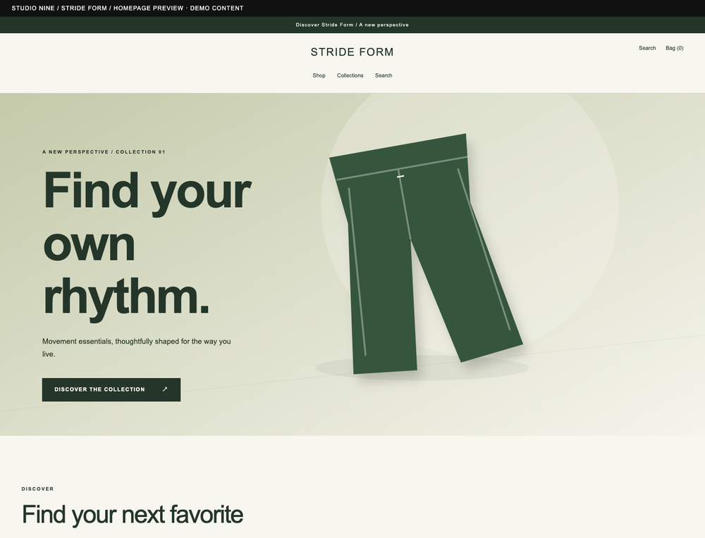 Stride Form — homepage preview of the supplied theme with demo content