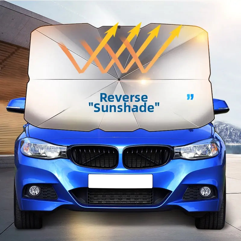vevolora reflective reverse windshield sunshade on a blue car
