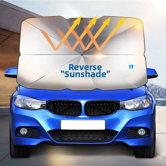 vevolora reflective reverse windshield sunshade on a blue car