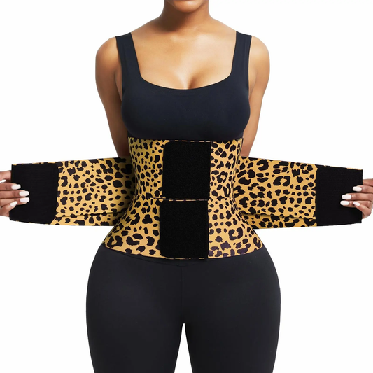 vevolora Yellow Leopard Print adjustable waist cincher and sweat belt