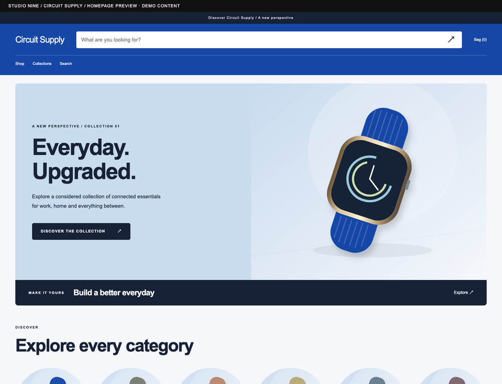 Circuit Supply — homepage preview, corrected theme