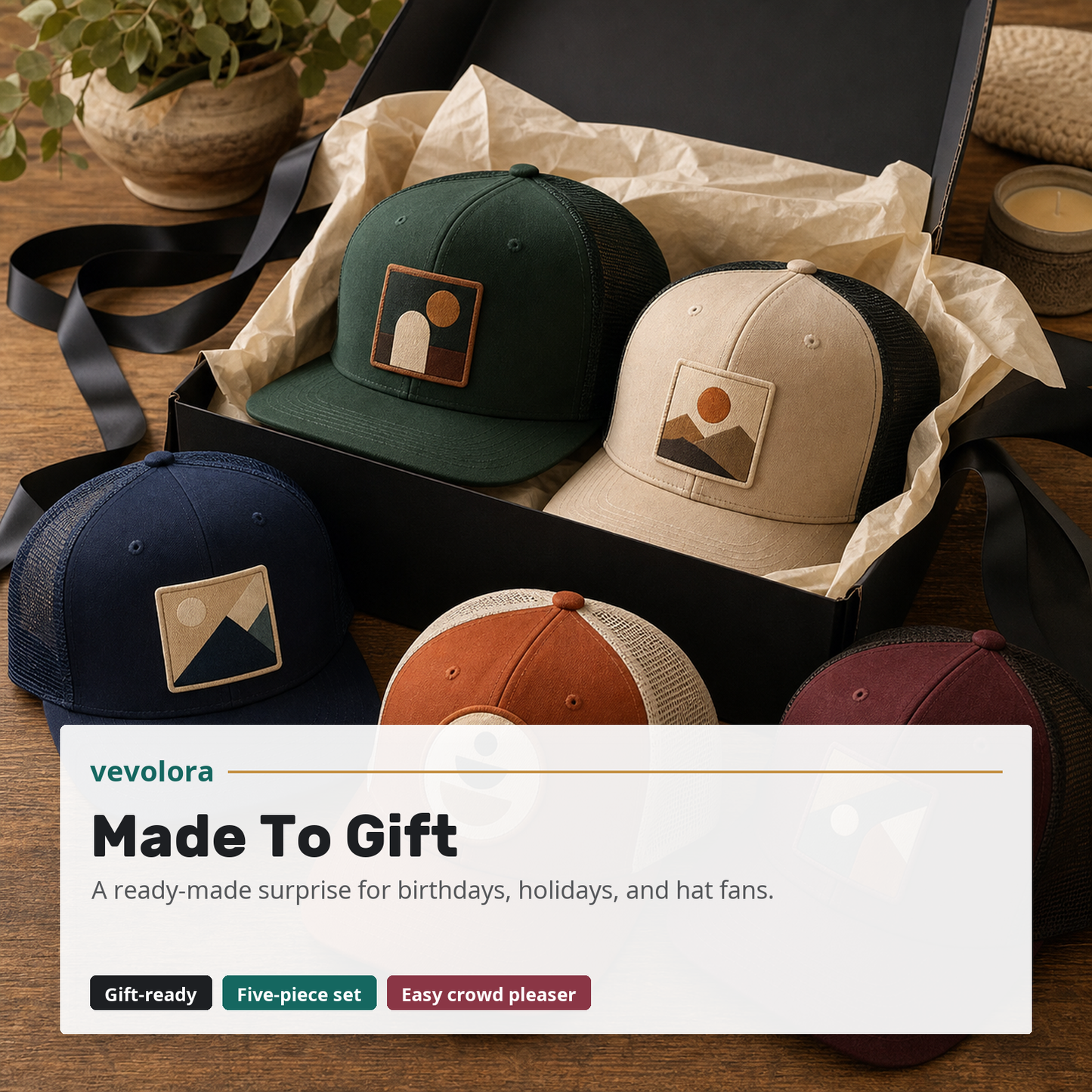 Gift-ready vevolora mystery hat box