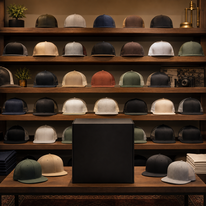 Curated unbranded hat assortment shelf