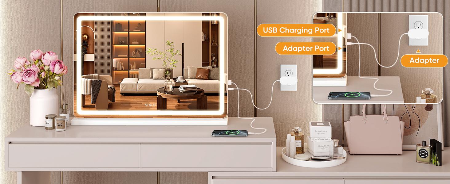 Vevolora mirror USB charging and adapter ports