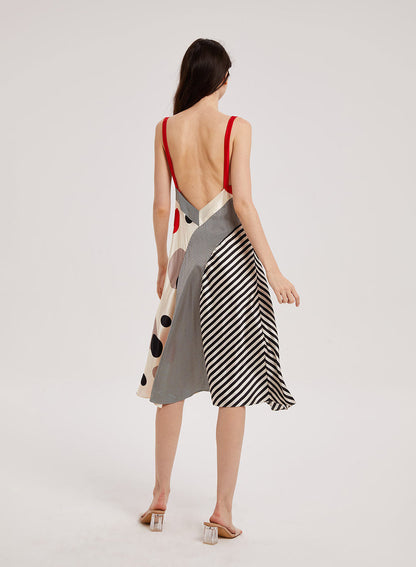 Summer Color-Block Polka Dot & Stripe Slip Dress