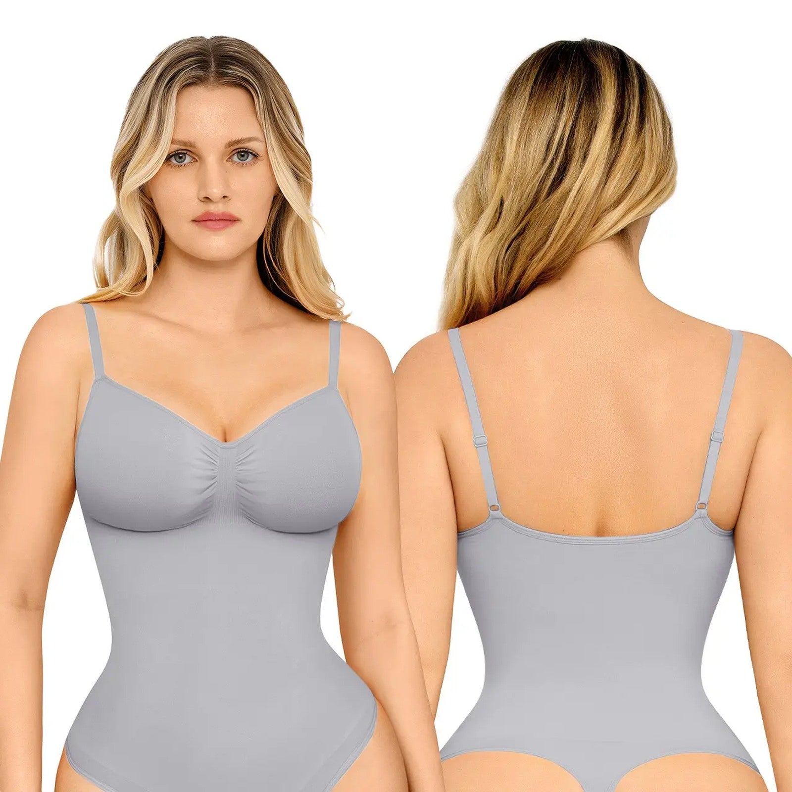 vevolora Thong-Grey seamless shaping bodysuit