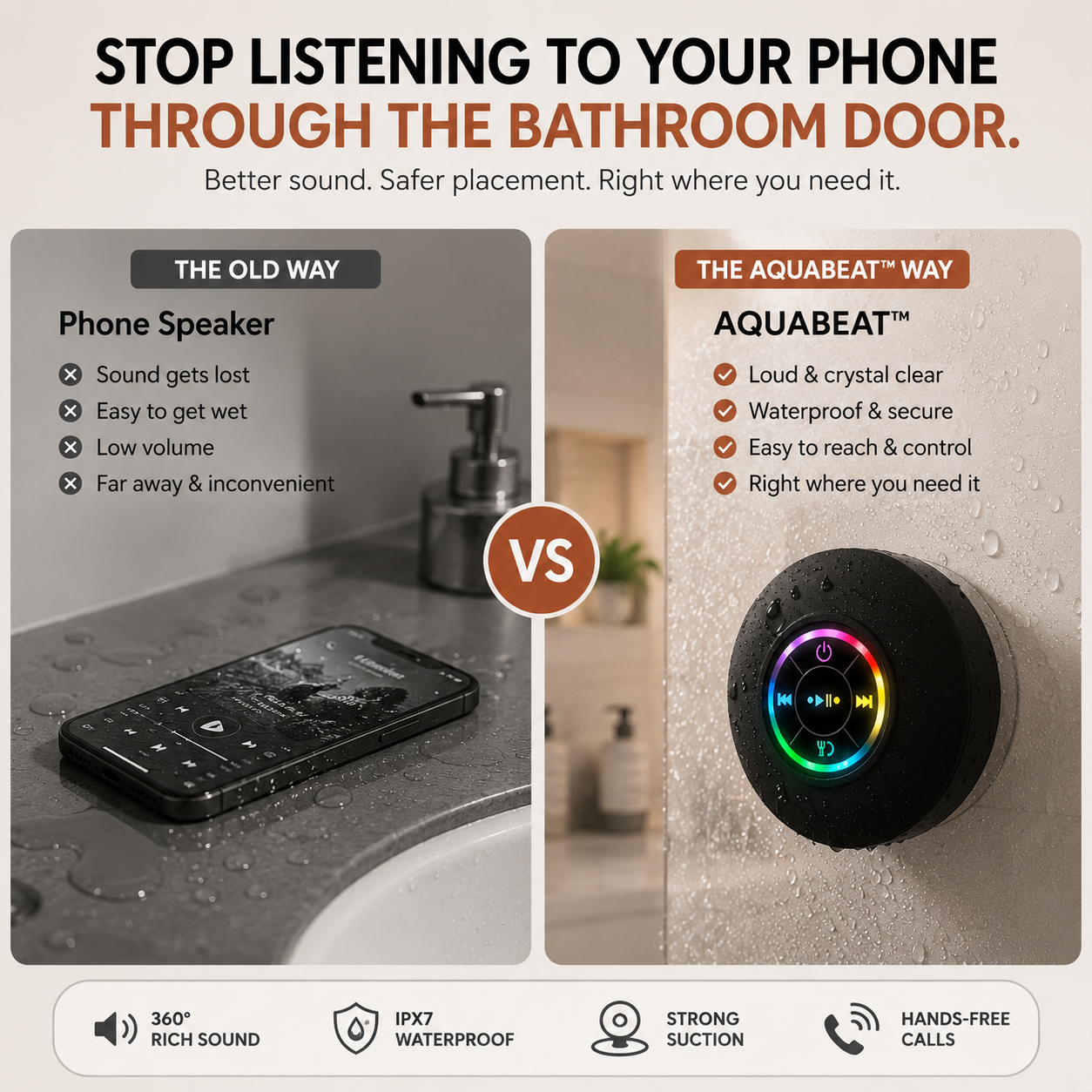 AQUABEAT™ Waterproof RGB Shower Speaker System