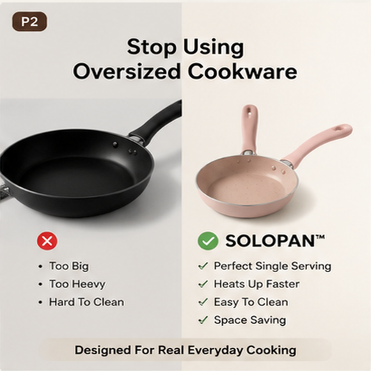 SOLOPAN compact skillet compared with oversized cookware