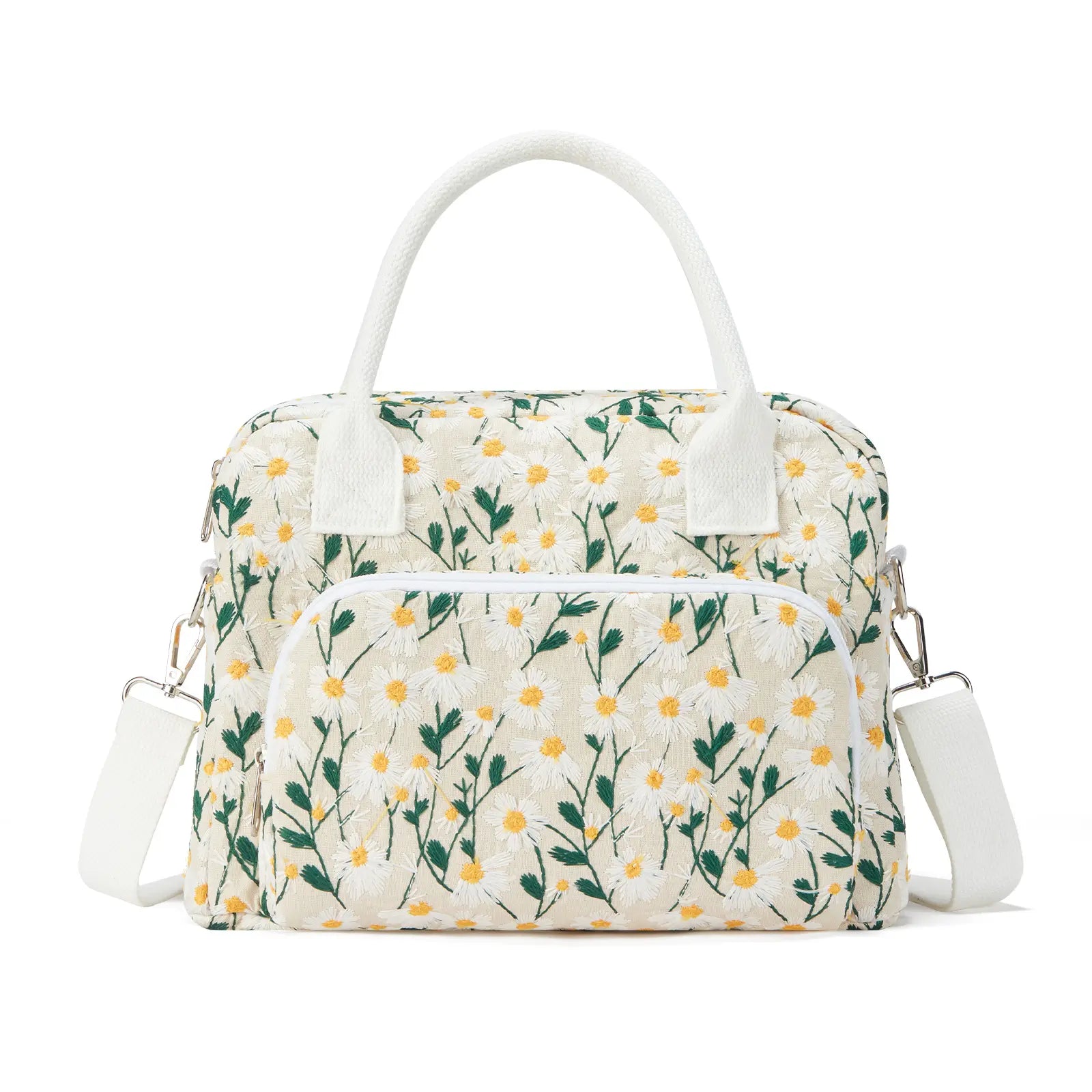 Vevolora Variant | vevolora-11l-insulated-lunch-tote | embroidered white daisy